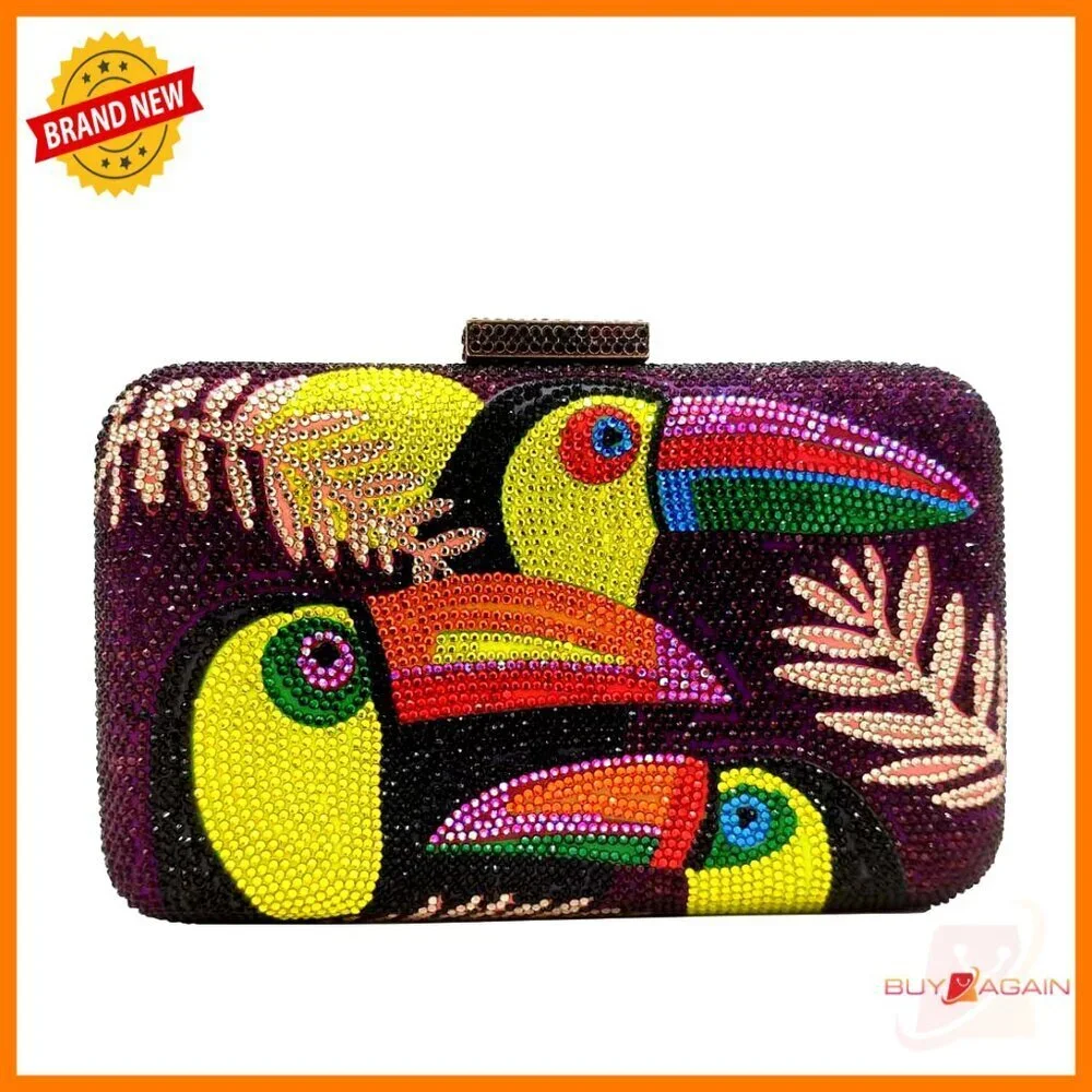 Mini Toucan Crystal Clutch Purse with Detachable Chain Straps